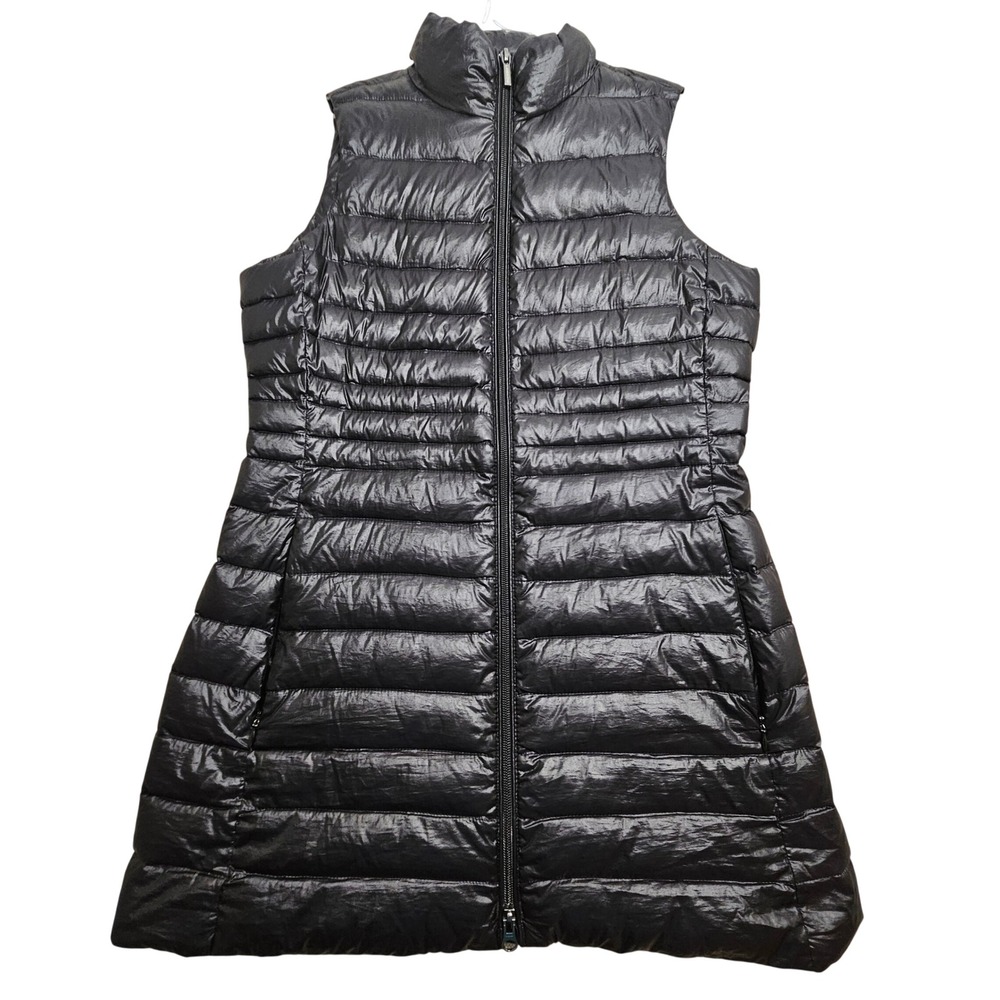 Lands' End Puffer Vest Women XS Black Longline Down Filled Quilted 475008‎